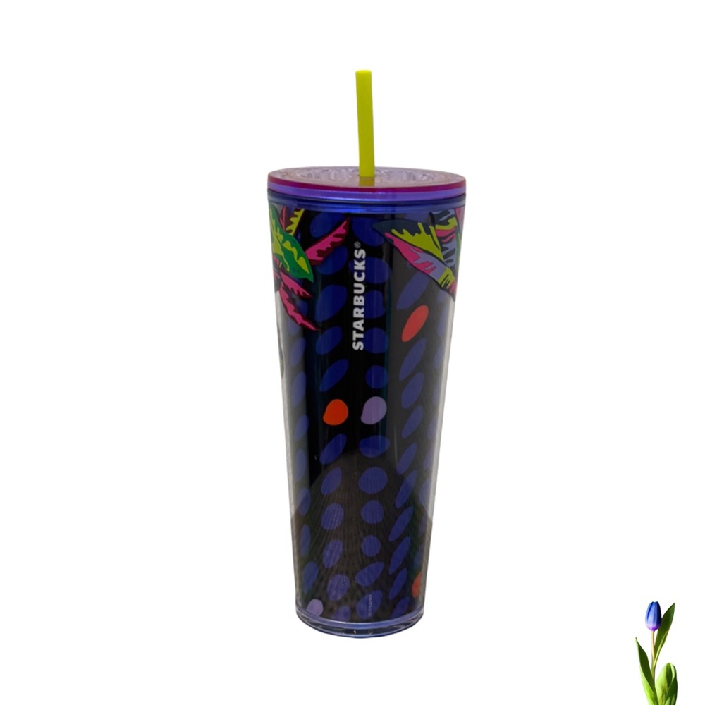 Starbucks Tumbler neon floral tumbler cup 24oz. blue purple black New
